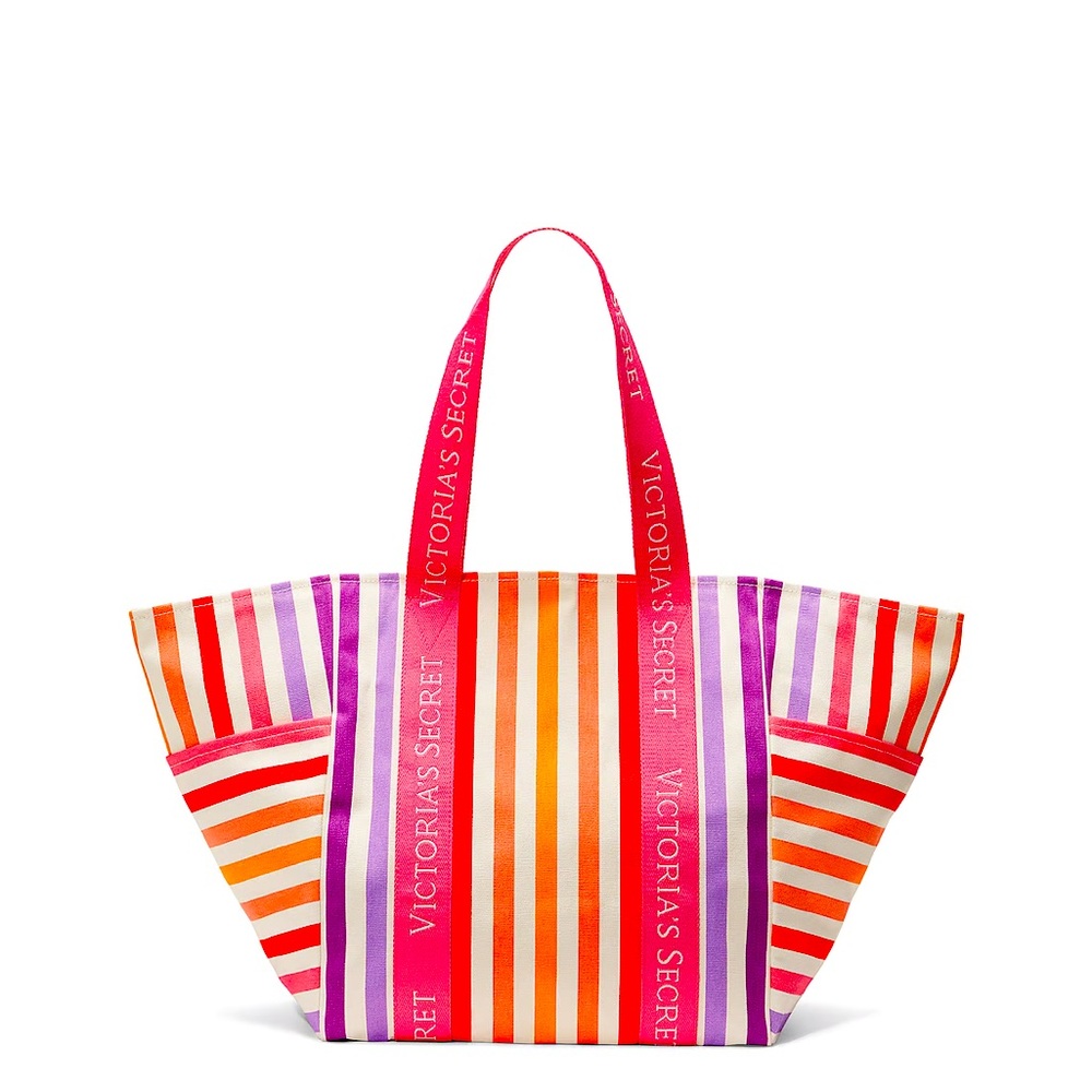 Victoria’s Secret pink and orange stripe zipper tote bag